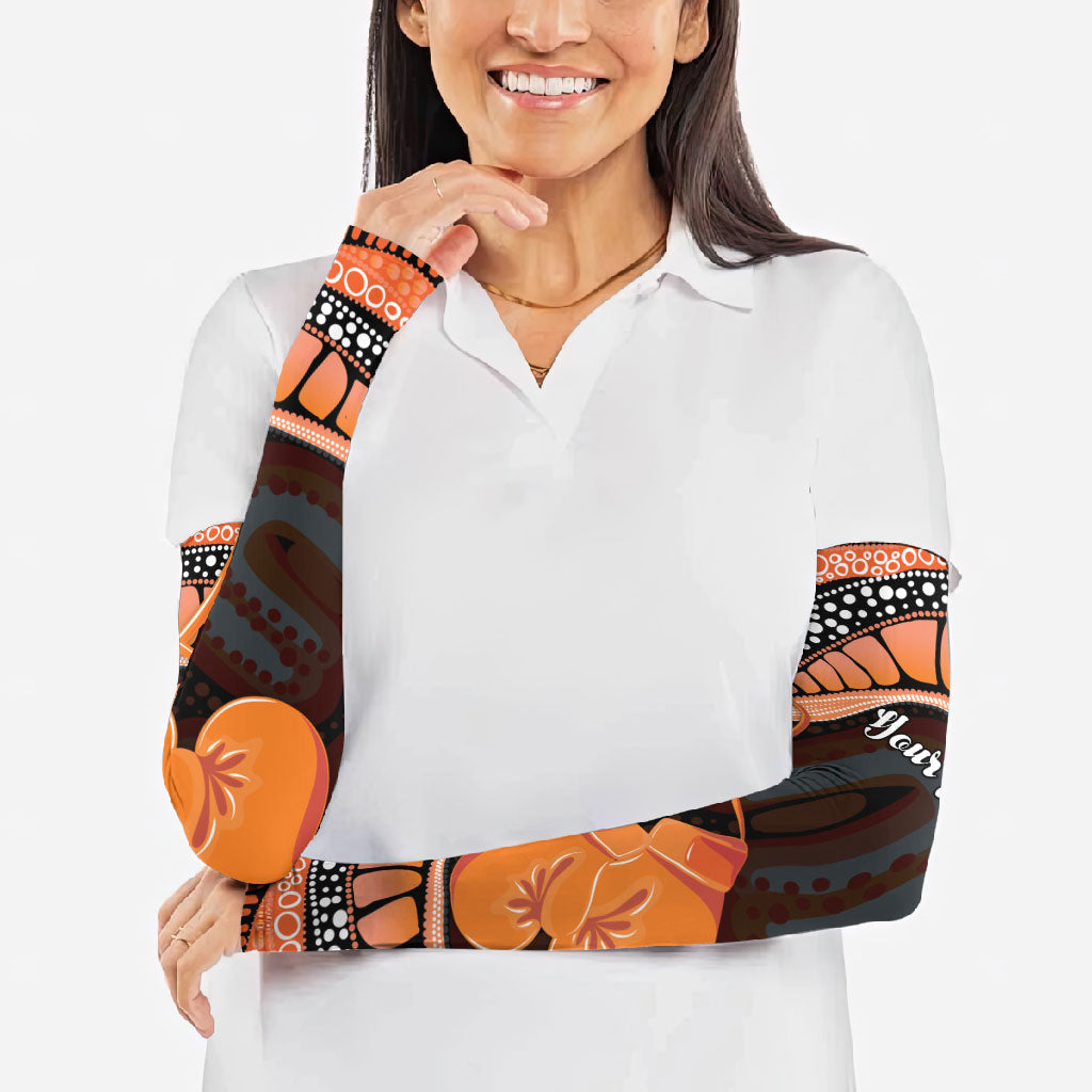 Personalised Australia Leukemia Support Arm Sleeves Aussie Cockatoo Fight Boxing Gloves Aboriginal Art