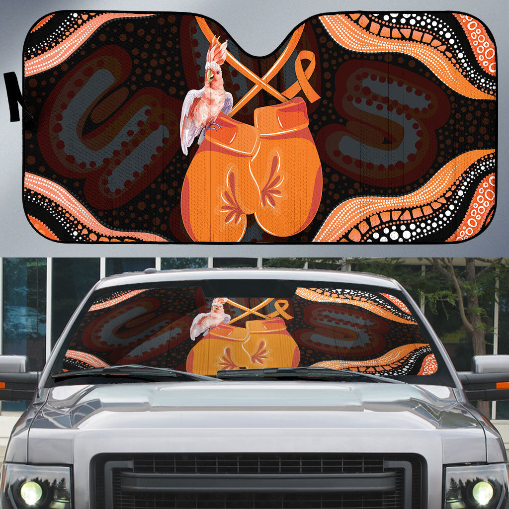 Australia Leukemia Support Auto Sun Shade Aussie Cockatoo Fight Boxing Gloves Aboriginal Art
