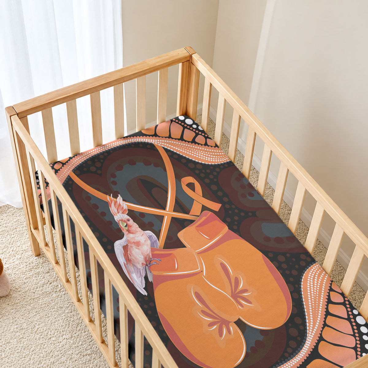 Australia Leukemia Support Baby Bed Cover Aussie Cockatoo Fight Boxing Gloves Aboriginal Art