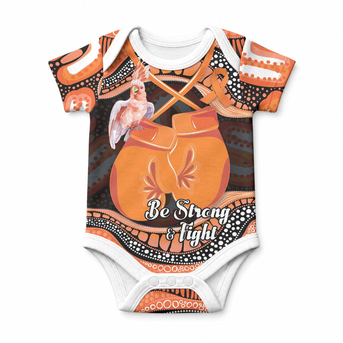 Personalised Australia Leukemia Support Baby Onesie Aussie Cockatoo Fight Boxing Gloves Aboriginal Art