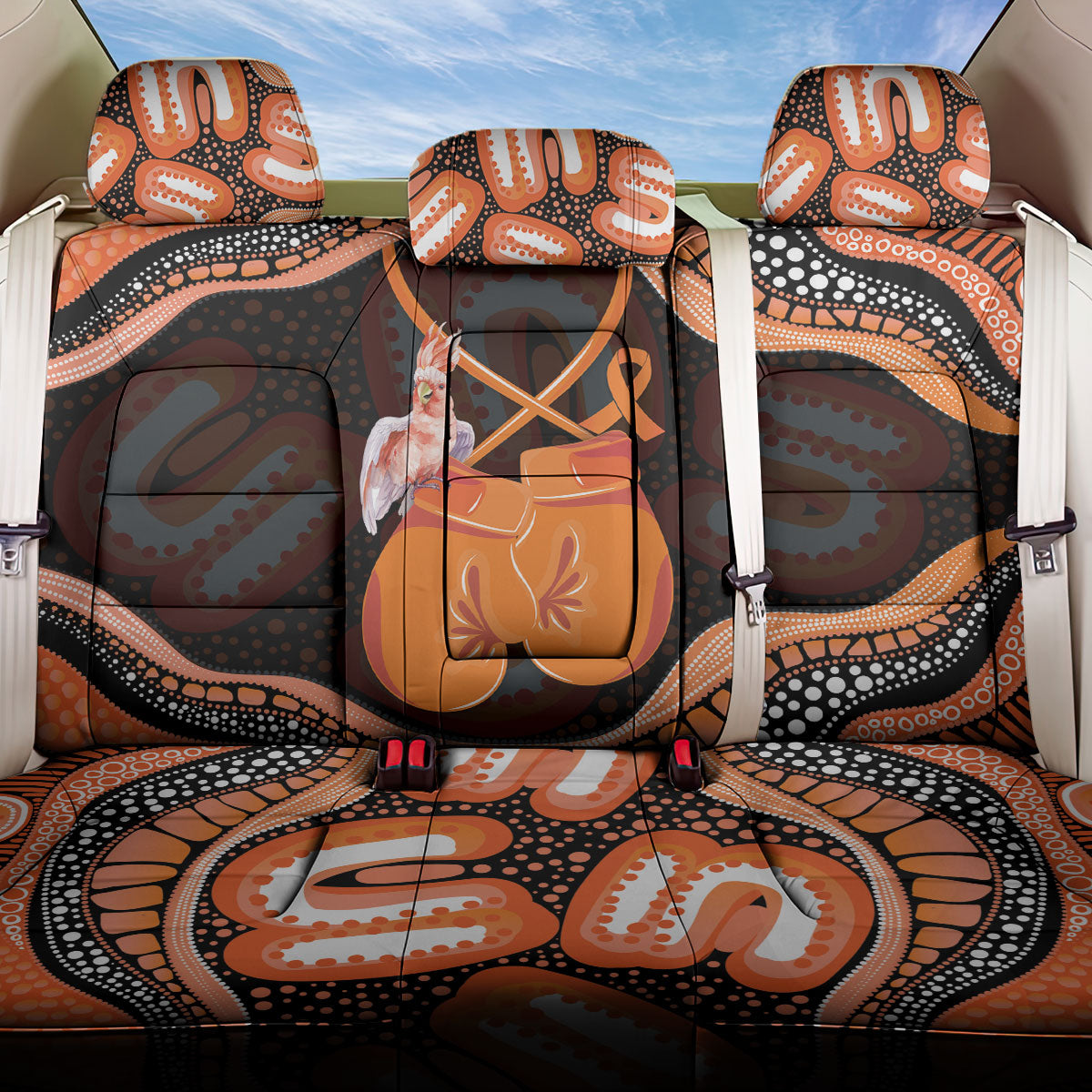 Australia Leukemia Support Back Car Seat Cover Aussie Cockatoo Fight Boxing Gloves Aboriginal Art