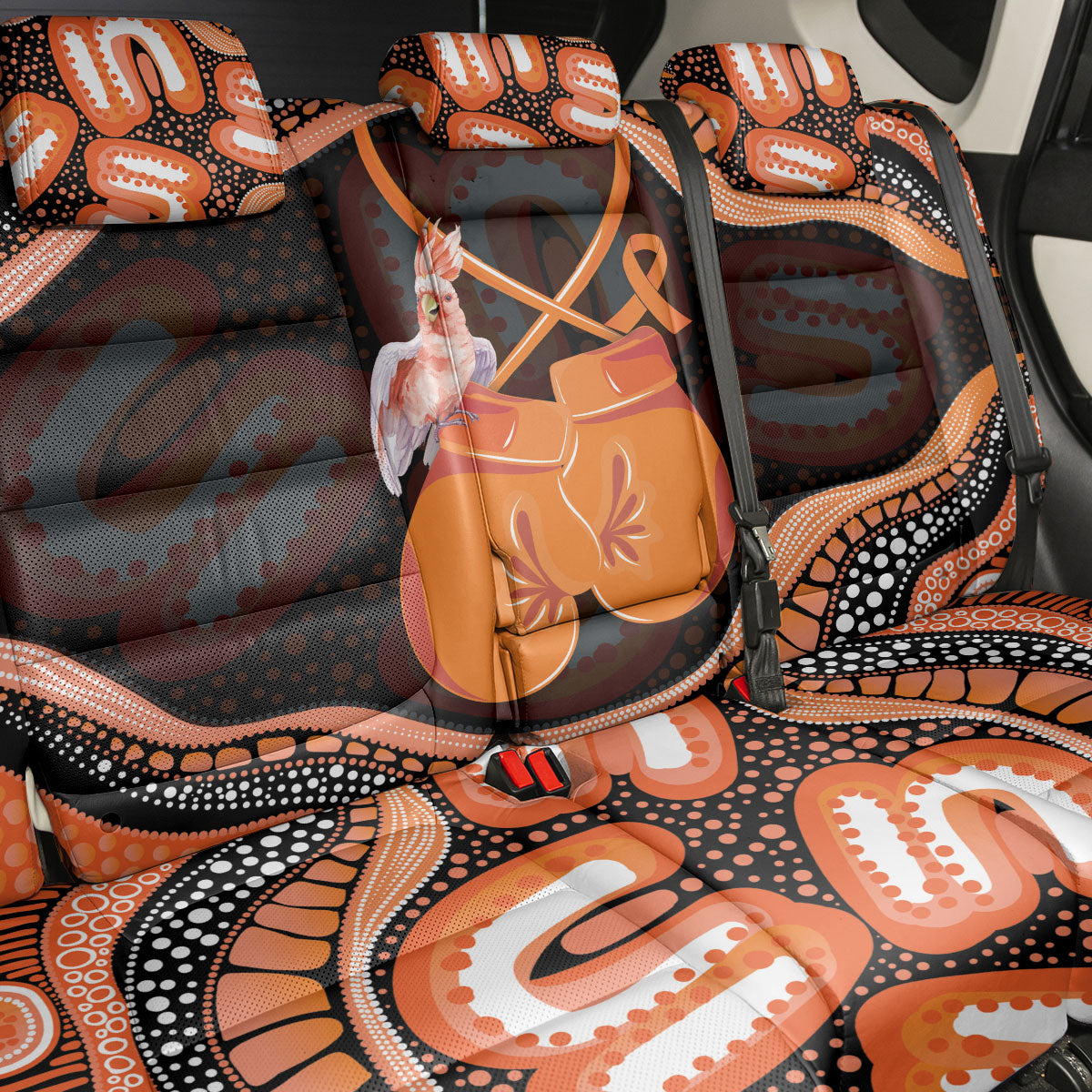 Australia Leukemia Support Back Car Seat Cover Aussie Cockatoo Fight Boxing Gloves Aboriginal Art