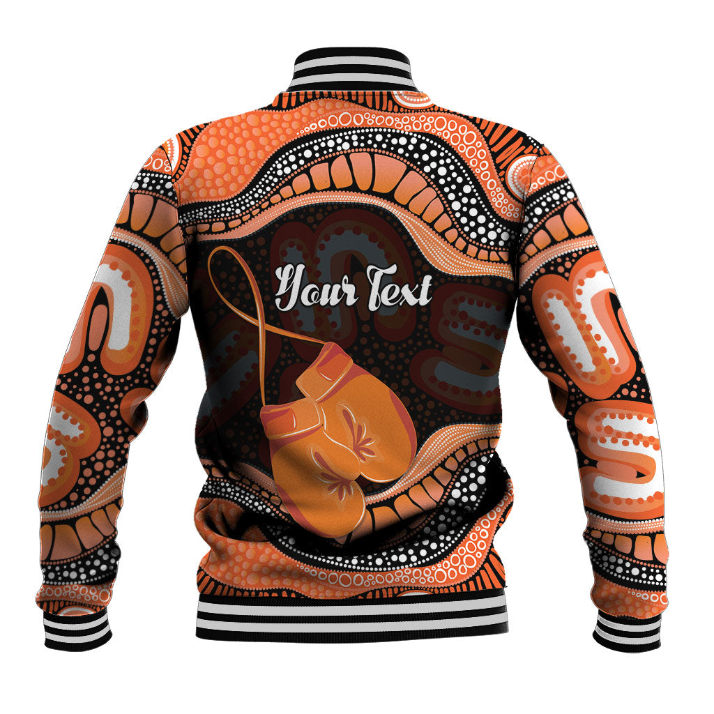 Personalised Australia Leukemia Support Baseball Jacket Aussie Cockatoo Fight Boxing Gloves Aboriginal Art