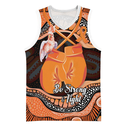 Personalised Australia Leukemia Support Basketball Jersey Aussie Cockatoo Fight Boxing Gloves Aboriginal Art