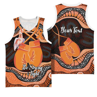 Personalised Australia Leukemia Support Basketball Jersey Aussie Cockatoo Fight Boxing Gloves Aboriginal Art