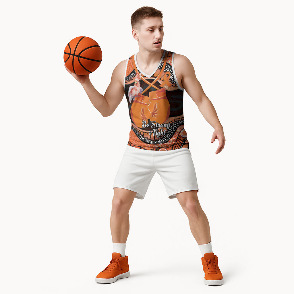 Personalised Australia Leukemia Support Basketball Jersey Aussie Cockatoo Fight Boxing Gloves Aboriginal Art