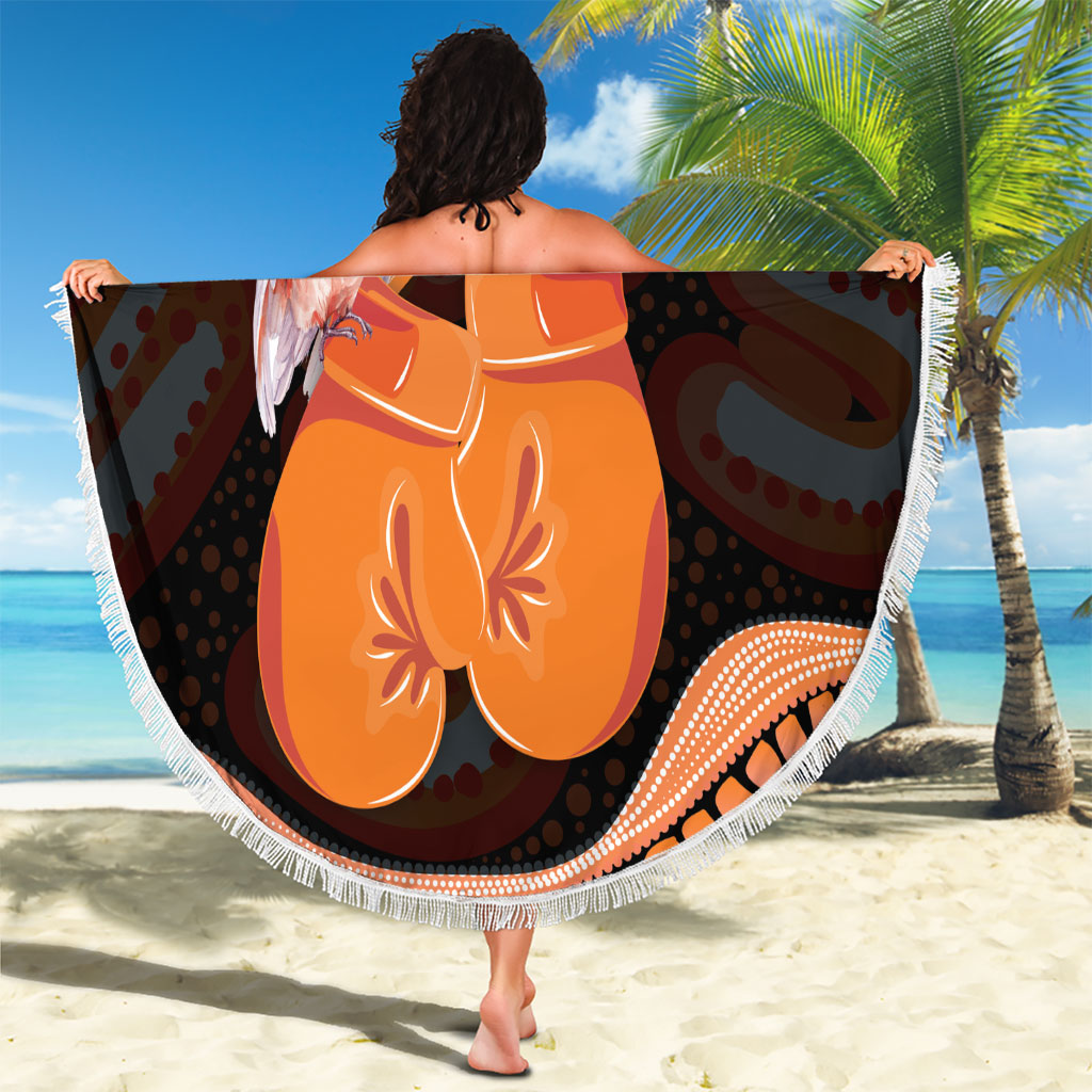 Australia Leukemia Support Beach Blanket Aussie Cockatoo Fight Boxing Gloves Aboriginal Art