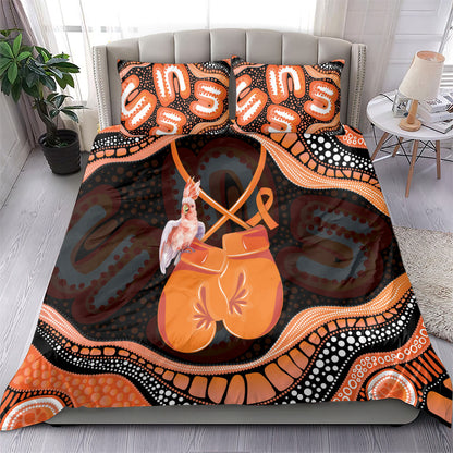 Australia Leukemia Support Bedding Set Aussie Cockatoo Fight Boxing Gloves Aboriginal Art