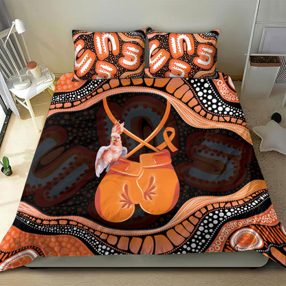 Australia Leukemia Support Bedding Set Aussie Cockatoo Fight Boxing Gloves Aboriginal Art