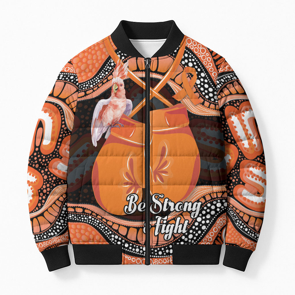 Personalised Australia Leukemia Support Bomber Puffer Jacket Aussie Cockatoo Fight Boxing Gloves Aboriginal Art