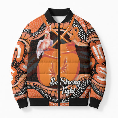 Personalised Australia Leukemia Support Bomber Puffer Jacket Aussie Cockatoo Fight Boxing Gloves Aboriginal Art