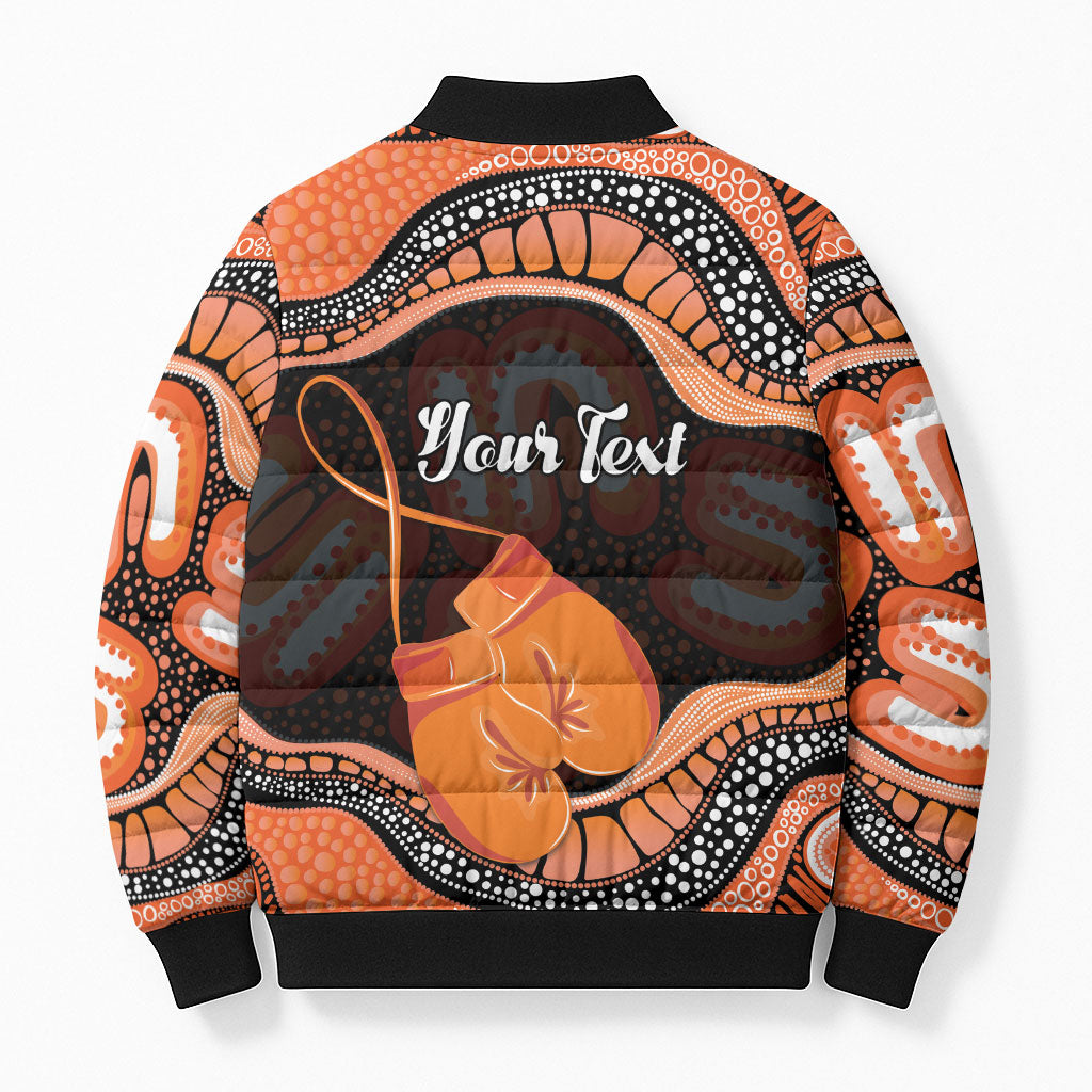 Personalised Australia Leukemia Support Bomber Puffer Jacket Aussie Cockatoo Fight Boxing Gloves Aboriginal Art