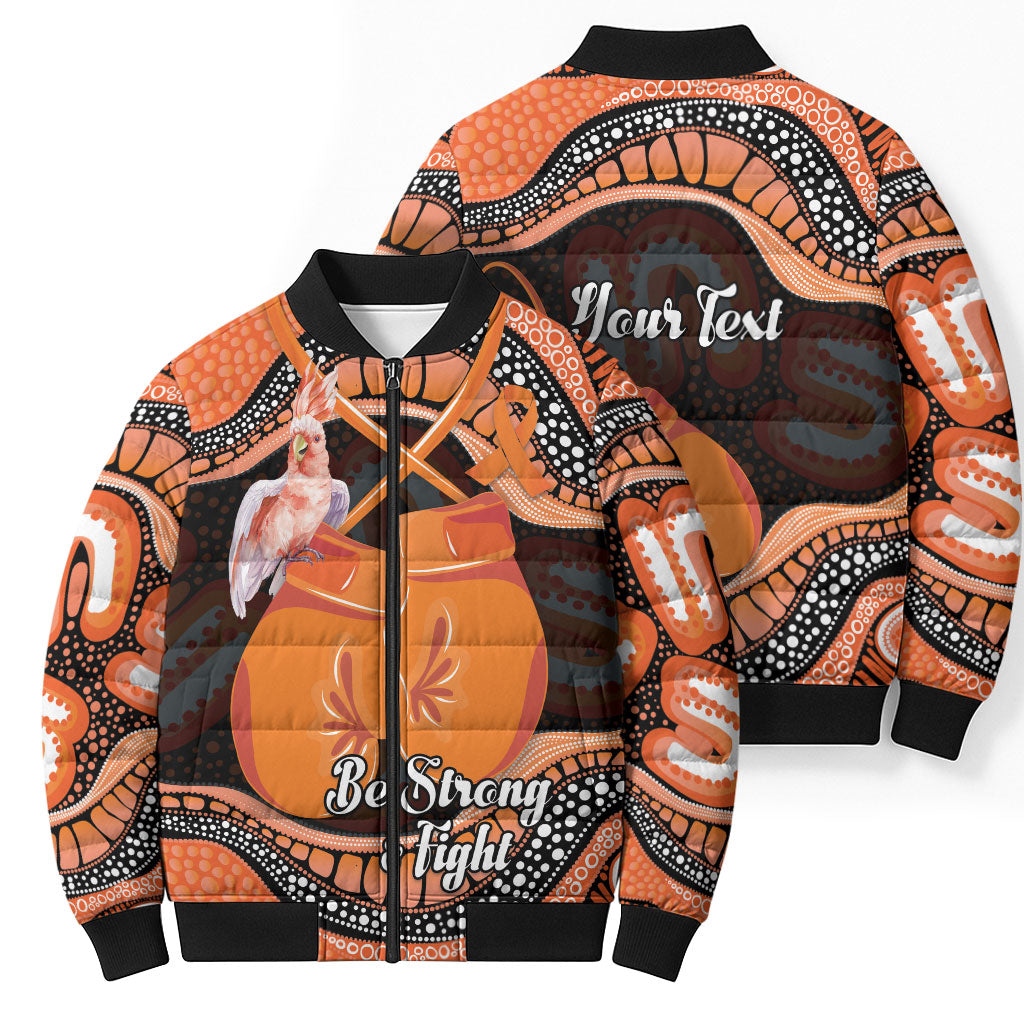 Personalised Australia Leukemia Support Bomber Puffer Jacket Aussie Cockatoo Fight Boxing Gloves Aboriginal Art