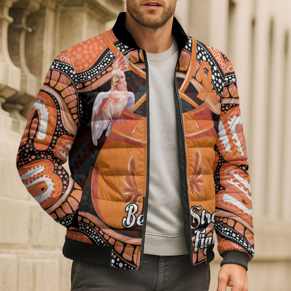Personalised Australia Leukemia Support Bomber Puffer Jacket Aussie Cockatoo Fight Boxing Gloves Aboriginal Art