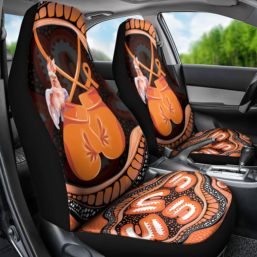 Australia Leukemia Support Car Seat Cover Aussie Cockatoo Fight Boxing Gloves Aboriginal Art