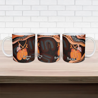 Personalised Australia Leukemia Support Ceramic Mug Aussie Cockatoo Fight Boxing Gloves Aboriginal Art