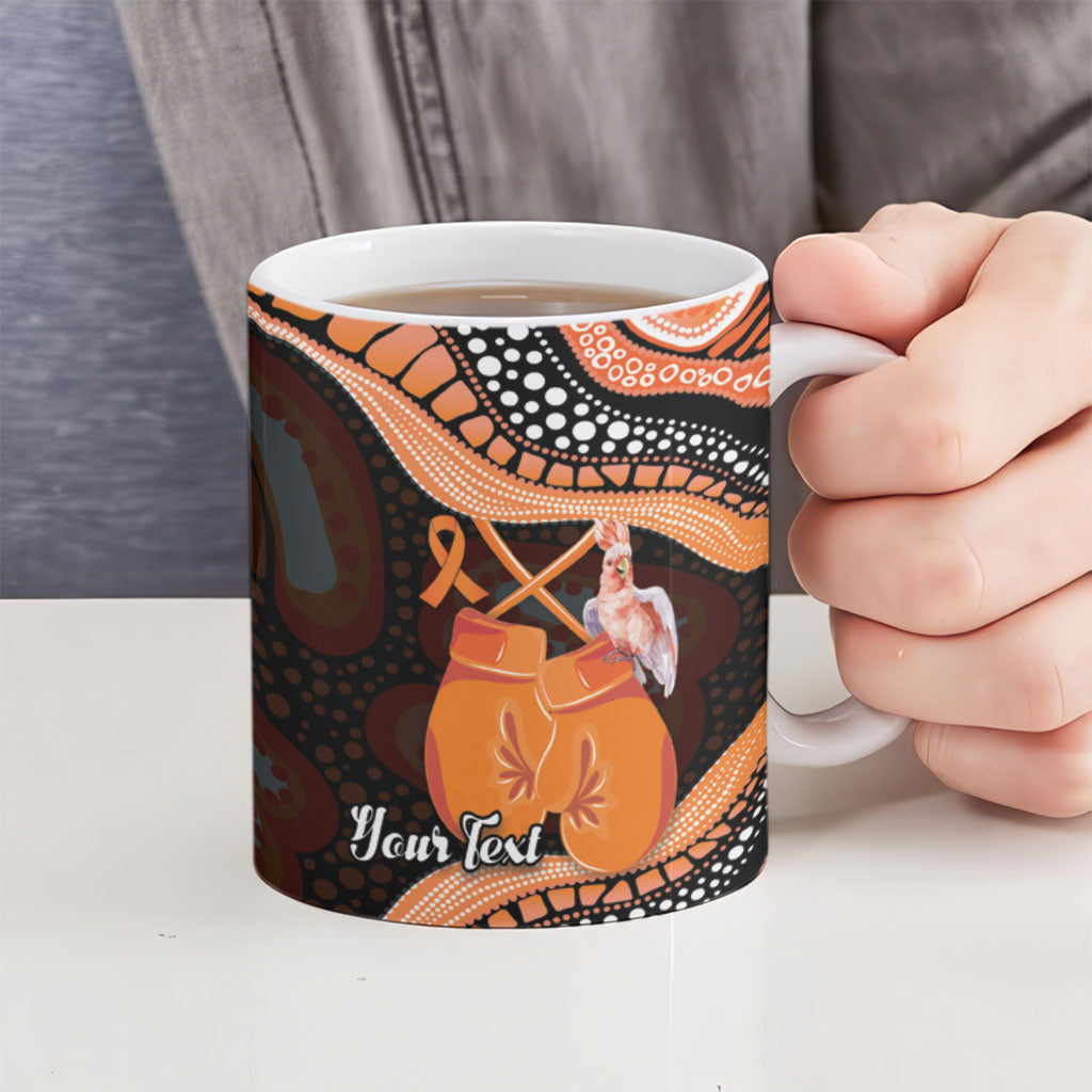 Personalised Australia Leukemia Support Ceramic Mug Aussie Cockatoo Fight Boxing Gloves Aboriginal Art