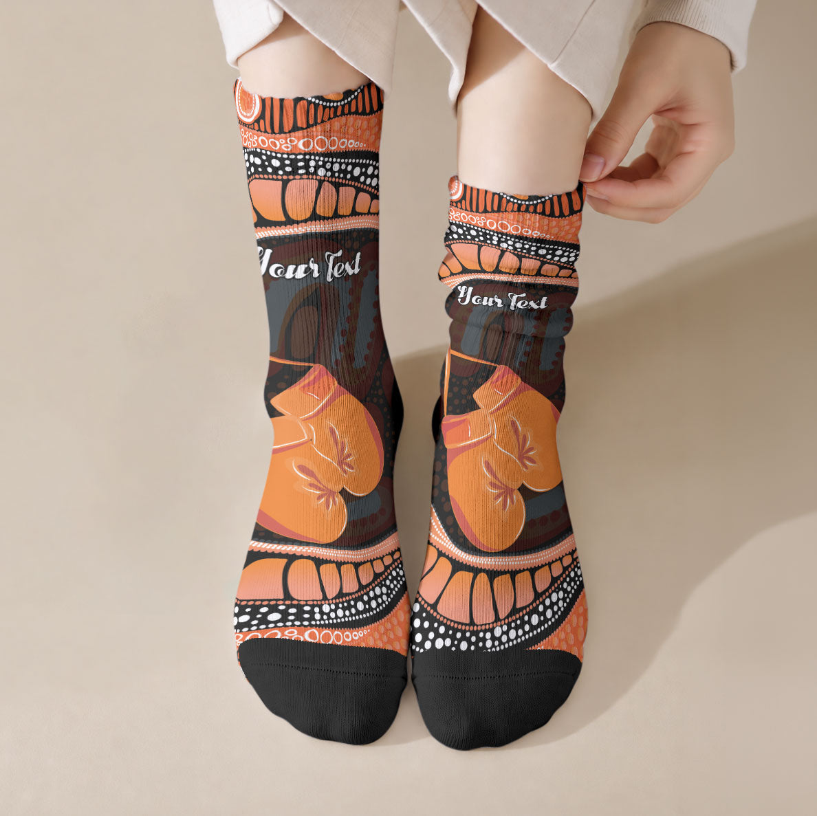 Personalised Australia Leukemia Support Crew Socks Aussie Cockatoo Fight Boxing Gloves Aboriginal Art