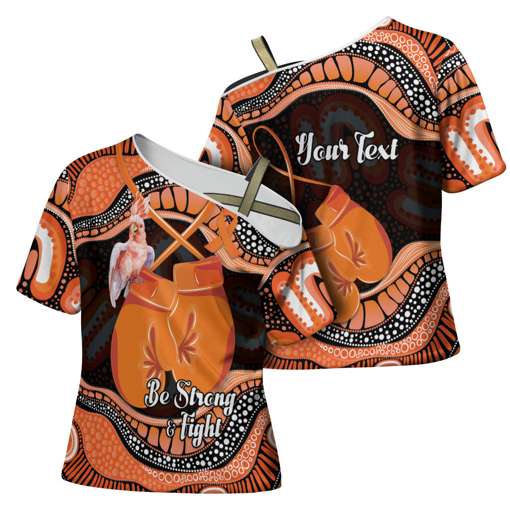 Personalised Australia Leukemia Support Cross Shoulder Shirt Aussie Cockatoo Fight Boxing Gloves Aboriginal Art
