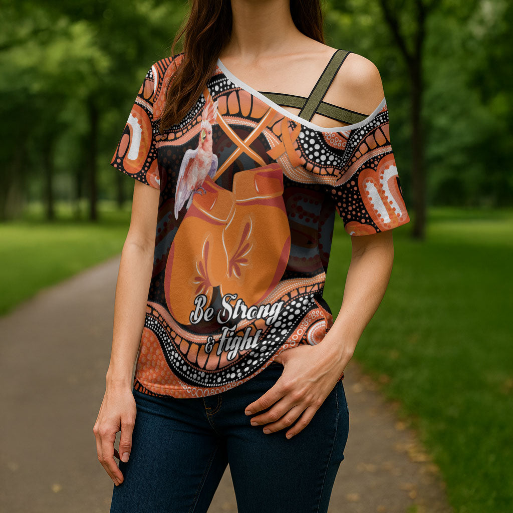 Personalised Australia Leukemia Support Cross Shoulder Shirt Aussie Cockatoo Fight Boxing Gloves Aboriginal Art