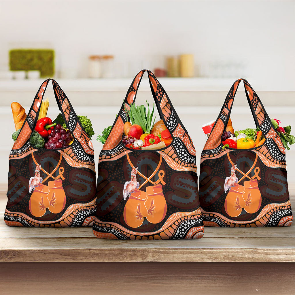 Australia Leukemia Support Grocery Bag Aussie Cockatoo Fight Boxing Gloves Aboriginal Art