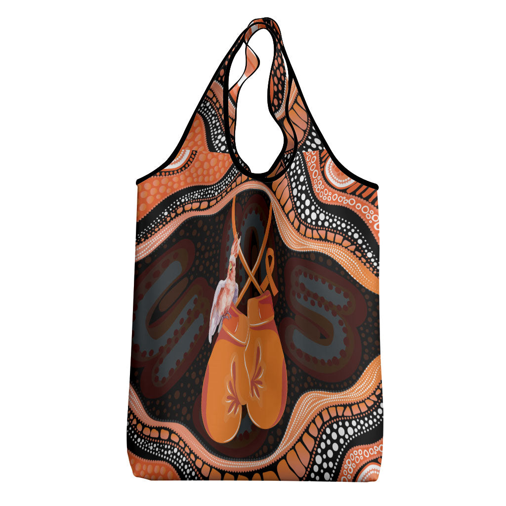 Australia Leukemia Support Grocery Bag Aussie Cockatoo Fight Boxing Gloves Aboriginal Art