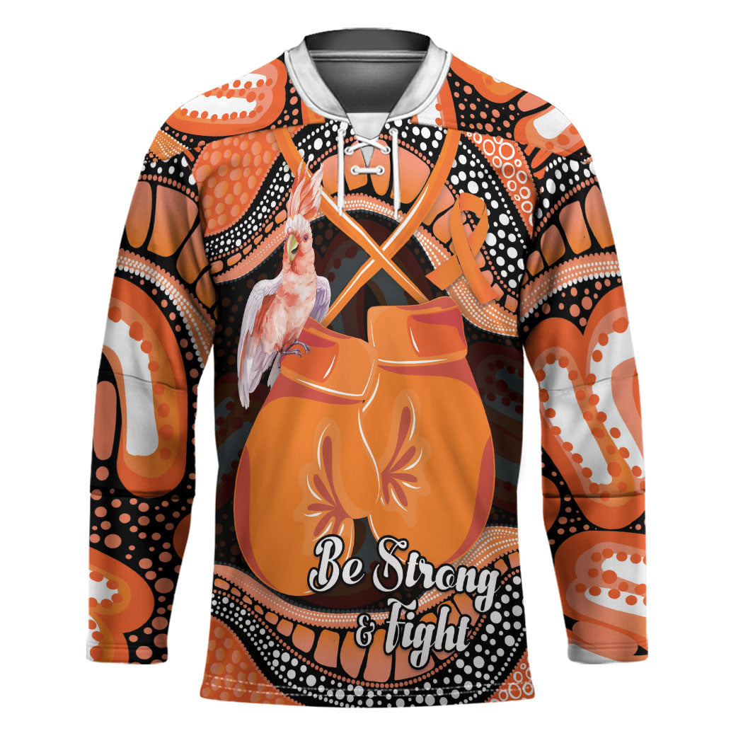 Personalised Australia Leukemia Support Hockey Jersey Aussie Cockatoo Fight Boxing Gloves Aboriginal Art