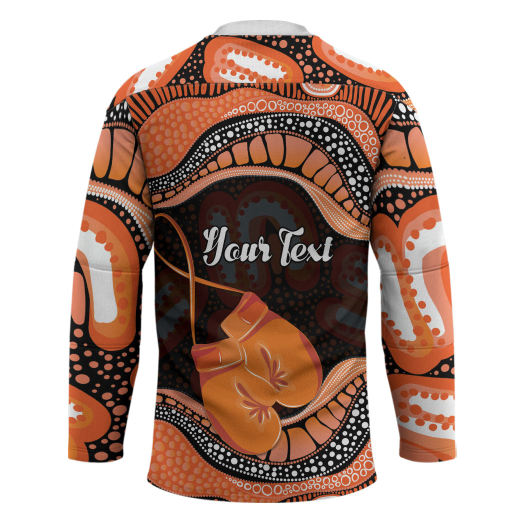 Personalised Australia Leukemia Support Hockey Jersey Aussie Cockatoo Fight Boxing Gloves Aboriginal Art