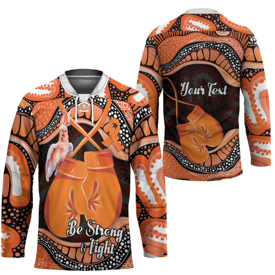 Personalised Australia Leukemia Support Hockey Jersey Aussie Cockatoo Fight Boxing Gloves Aboriginal Art