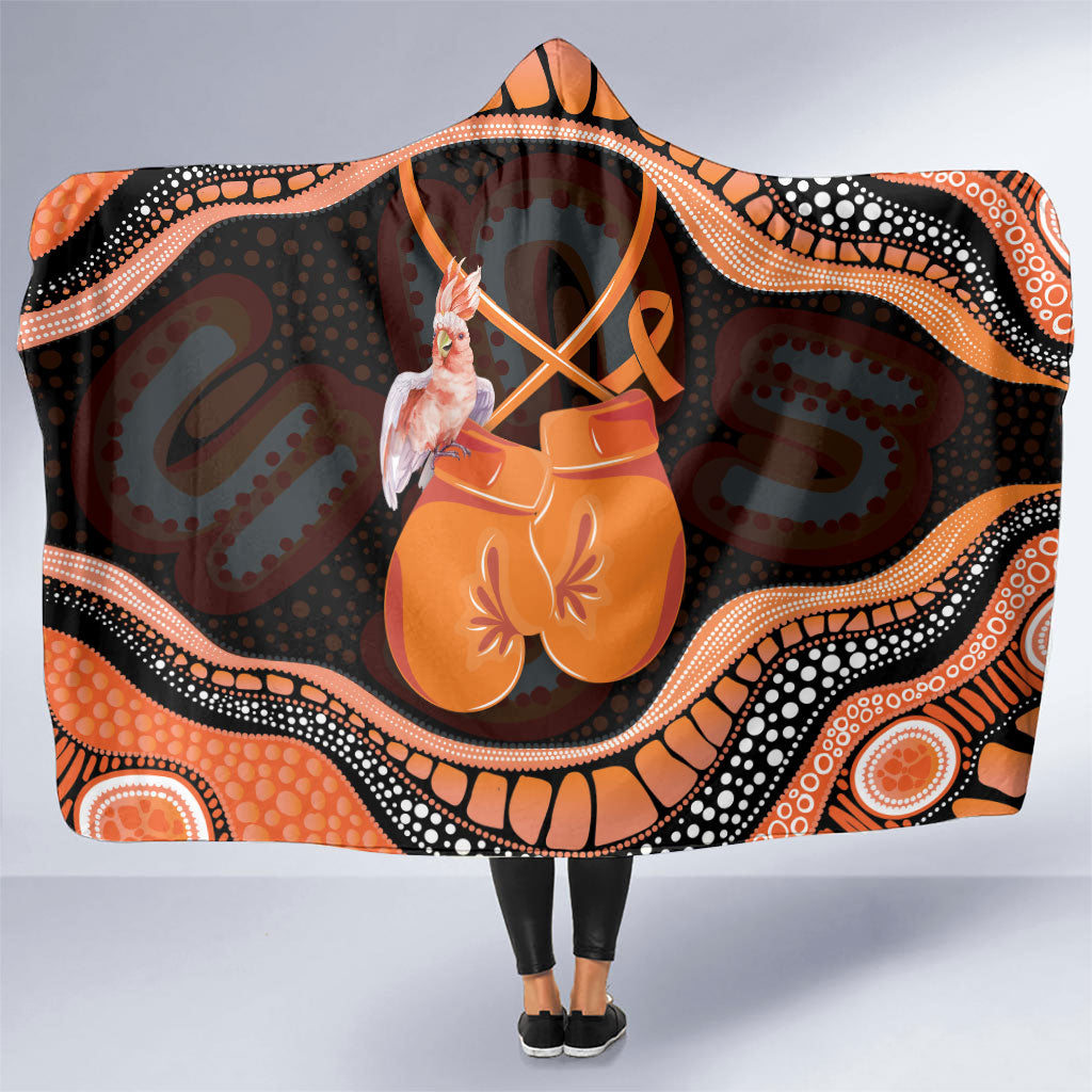 Australia Leukemia Support Hooded Blanket Aussie Cockatoo Fight Boxing Gloves Aboriginal Art