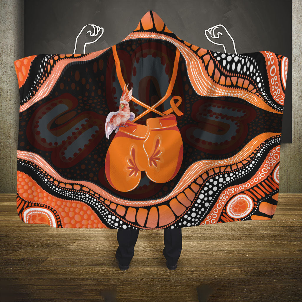 Australia Leukemia Support Hooded Blanket Aussie Cockatoo Fight Boxing Gloves Aboriginal Art
