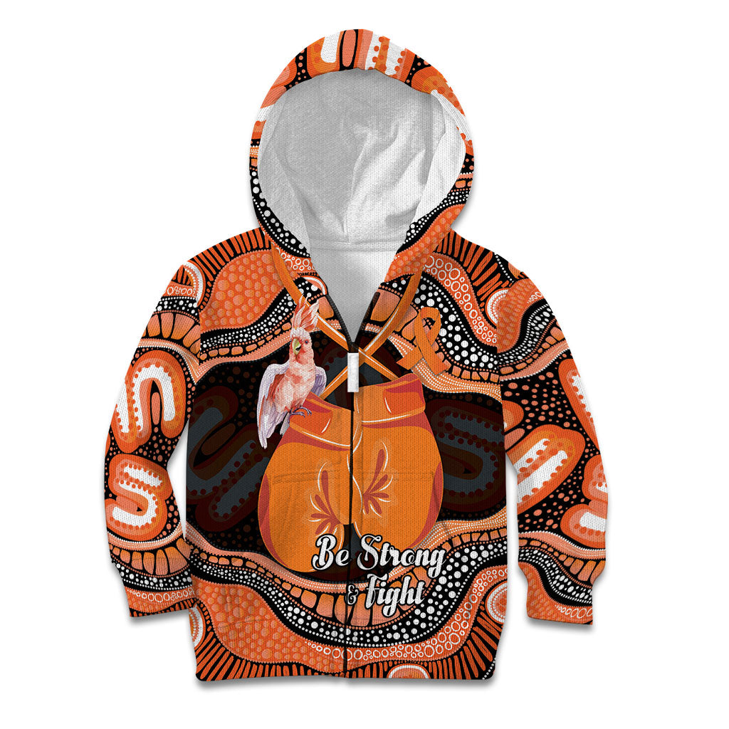 Personalised Australia Leukemia Support Kid Hoodie Aussie Cockatoo Fight Boxing Gloves Aboriginal Art