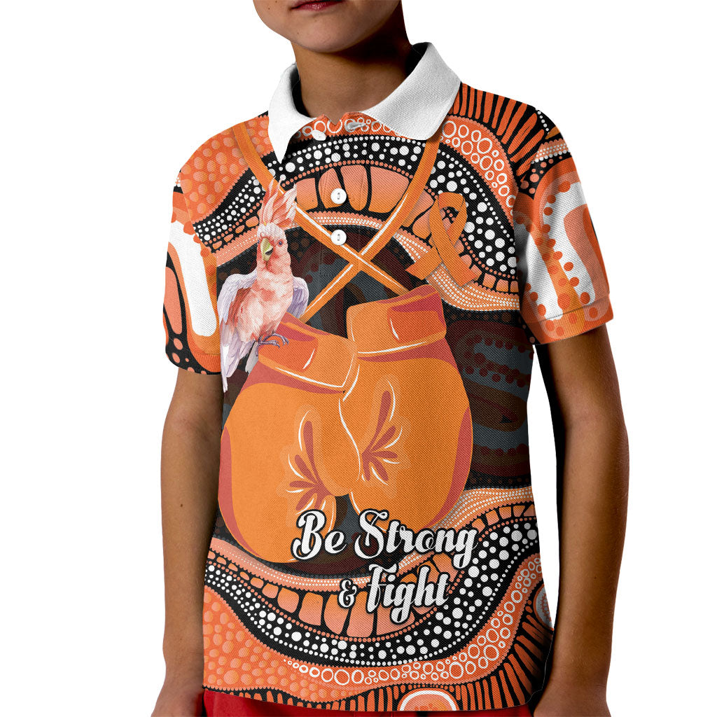 Personalised Australia Leukemia Support Kid Polo Shirt Aussie Cockatoo Fight Boxing Gloves Aboriginal Art