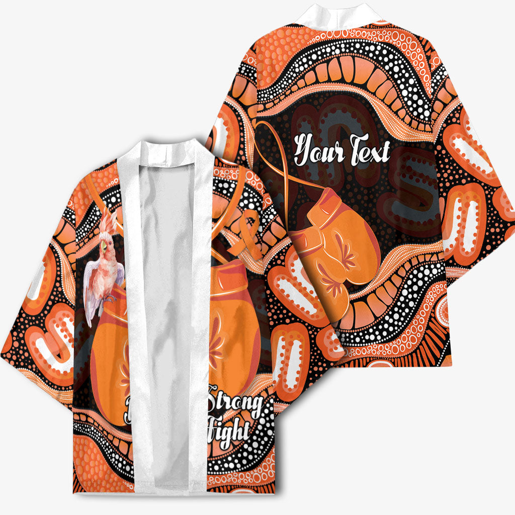 Personalised Australia Leukemia Support Kimono Aussie Cockatoo Fight Boxing Gloves Aboriginal Art