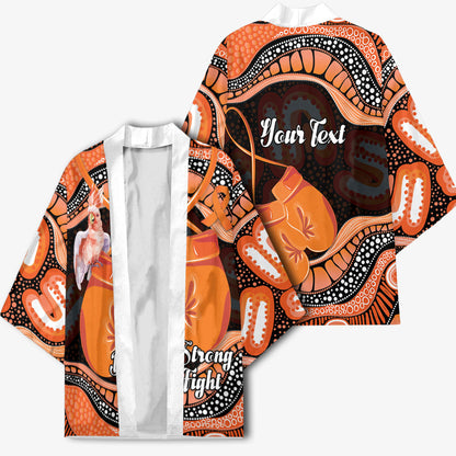 Personalised Australia Leukemia Support Kimono Aussie Cockatoo Fight Boxing Gloves Aboriginal Art