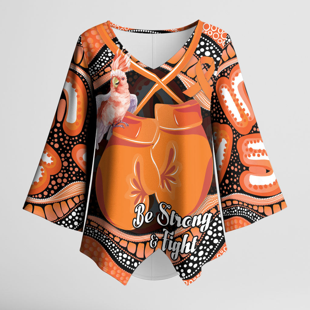 Personalised Australia Leukemia Support Kimono Sleeve Blouse Aussie Cockatoo Fight Boxing Gloves Aboriginal Art