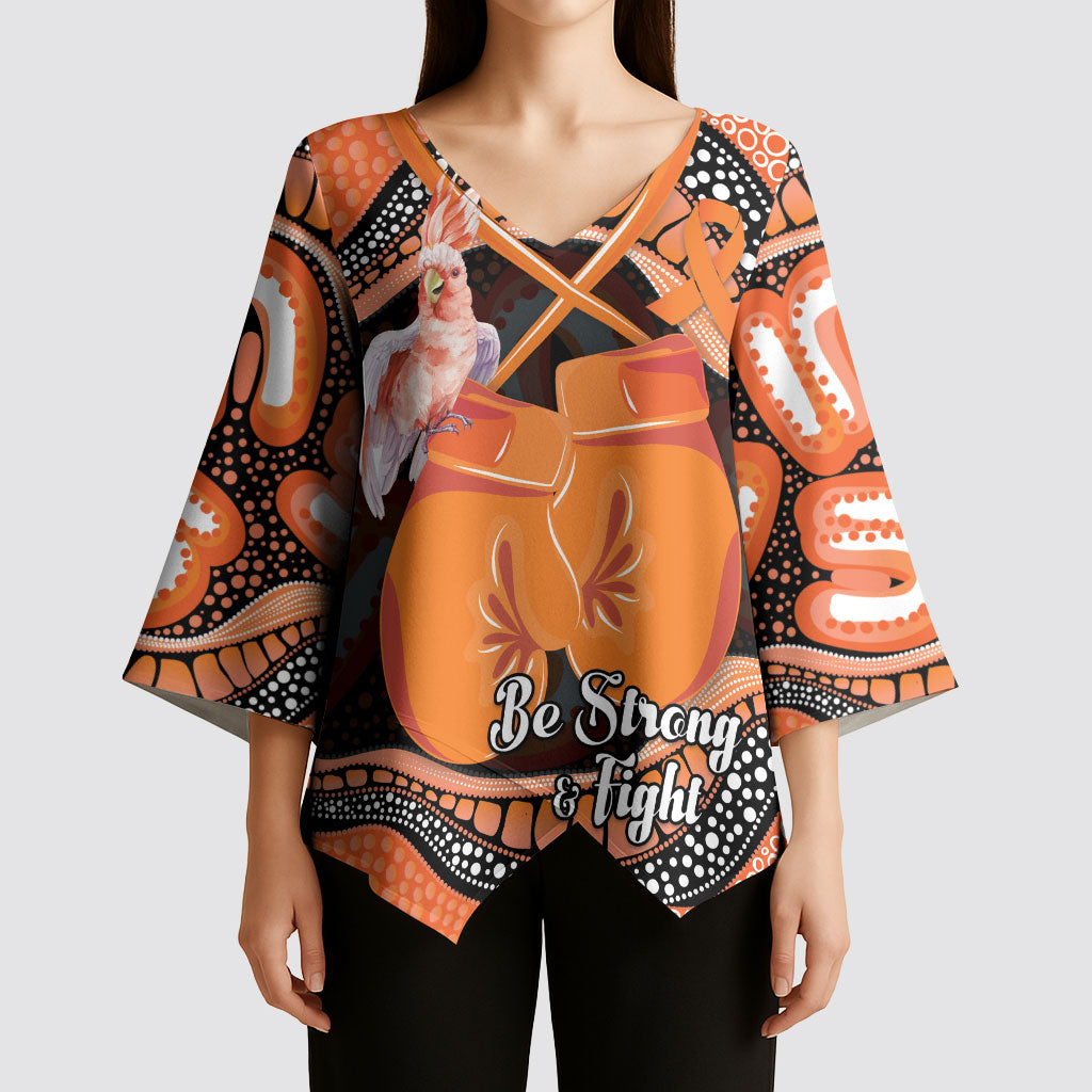 Personalised Australia Leukemia Support Kimono Sleeve Blouse Aussie Cockatoo Fight Boxing Gloves Aboriginal Art