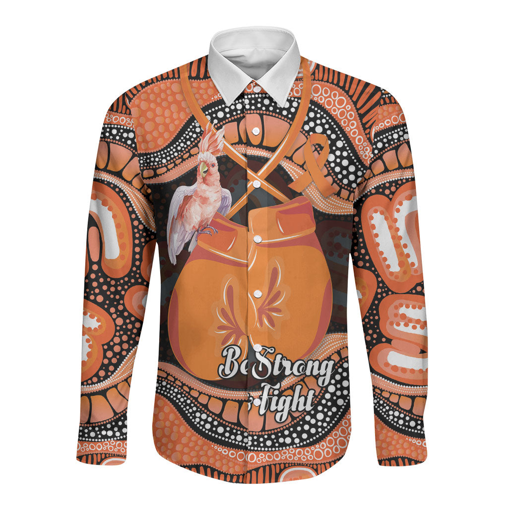 Personalised Australia Leukemia Support Long Sleeve Button Shirt Aussie Cockatoo Fight Boxing Gloves Aboriginal Art