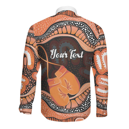 Personalised Australia Leukemia Support Long Sleeve Button Shirt Aussie Cockatoo Fight Boxing Gloves Aboriginal Art
