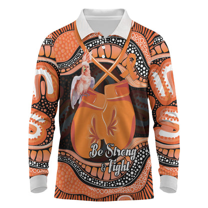 Personalised Australia Leukemia Support Long Sleeve Polo Shirt Aussie Cockatoo Fight Boxing Gloves Aboriginal Art
