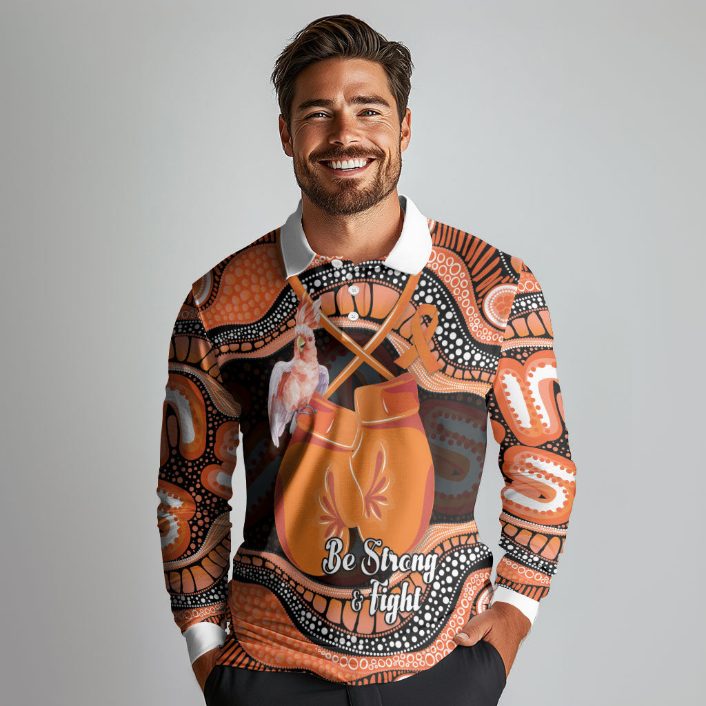 Personalised Australia Leukemia Support Long Sleeve Polo Shirt Aussie Cockatoo Fight Boxing Gloves Aboriginal Art