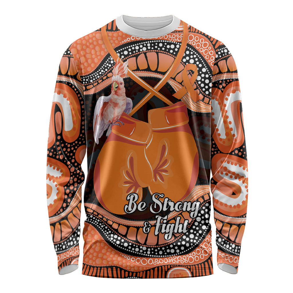 Personalised Australia Leukemia Support Long Sleeve Shirt Aussie Cockatoo Fight Boxing Gloves Aboriginal Art