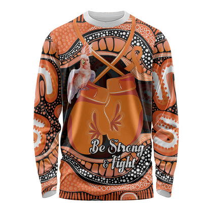 Personalised Australia Leukemia Support Long Sleeve Shirt Aussie Cockatoo Fight Boxing Gloves Aboriginal Art