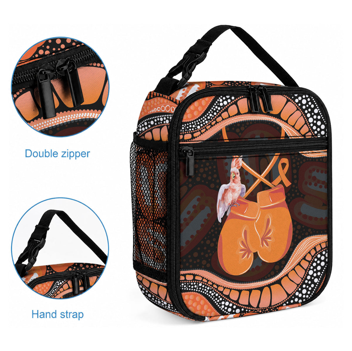 Australia Leukemia Support Lunch Bag Aussie Cockatoo Fight Boxing Gloves Aboriginal Art