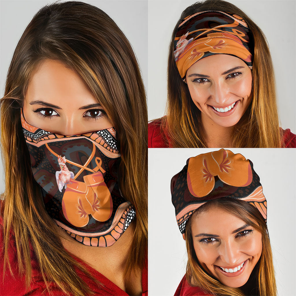 Australia Leukemia Support Neck Gaiter Aussie Cockatoo Fight Boxing Gloves Aboriginal Art