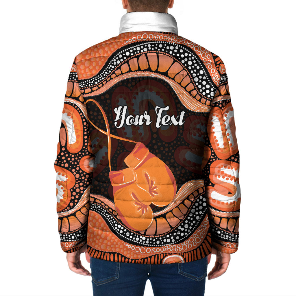 Personalised Australia Leukemia Support Padded Jacket Aussie Cockatoo Fight Boxing Gloves Aboriginal Art