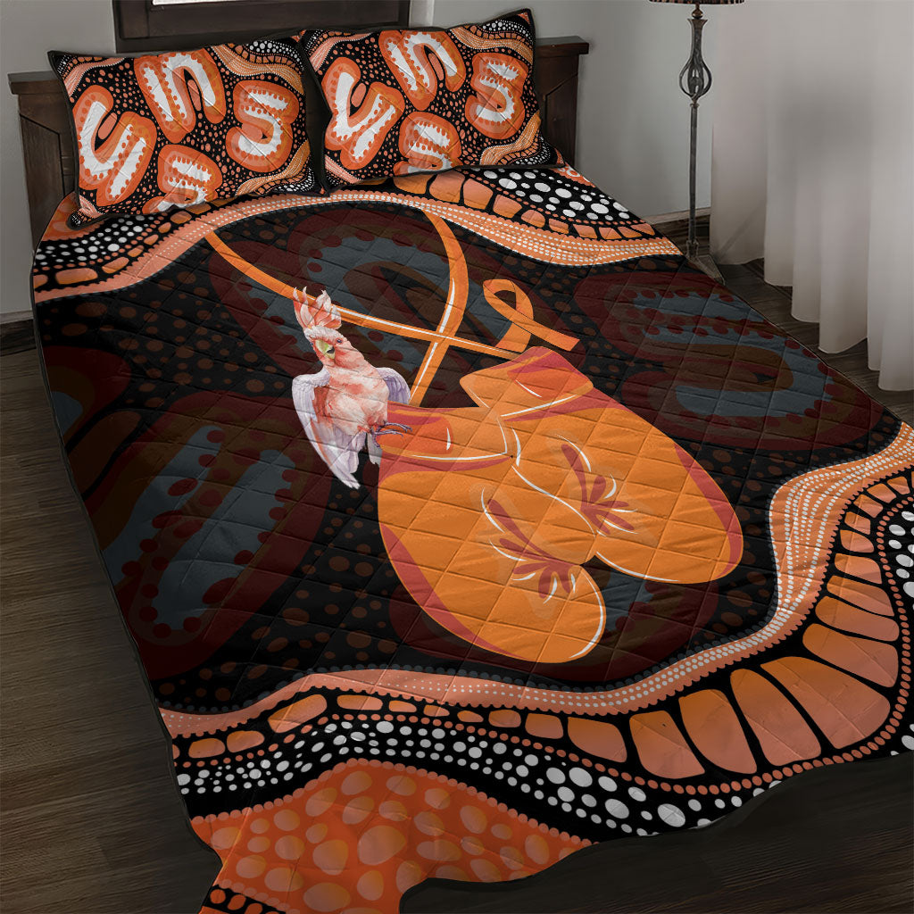Australia Leukemia Support Quilt Bed Set Aussie Cockatoo Fight Boxing Gloves Aboriginal Art