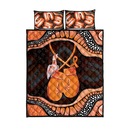 Australia Leukemia Support Quilt Bed Set Aussie Cockatoo Fight Boxing Gloves Aboriginal Art