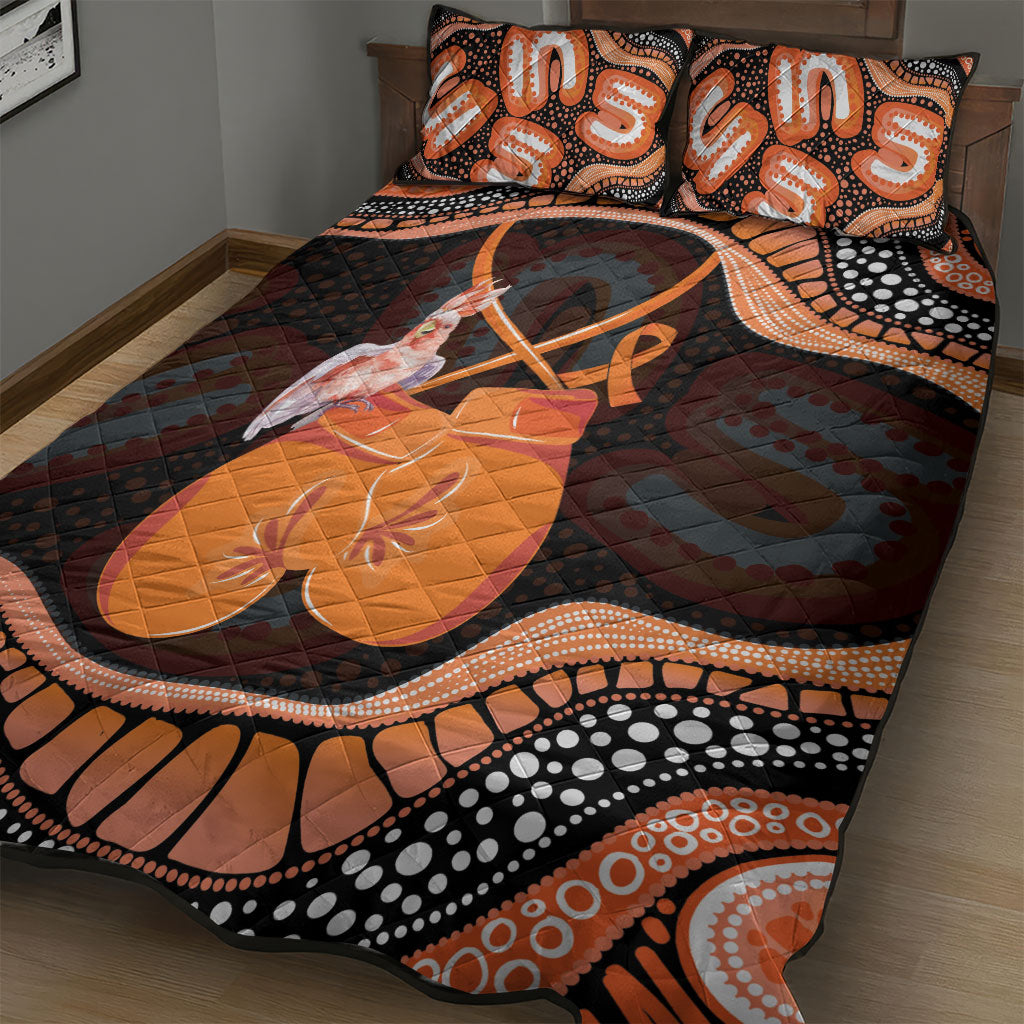 Australia Leukemia Support Quilt Bed Set Aussie Cockatoo Fight Boxing Gloves Aboriginal Art