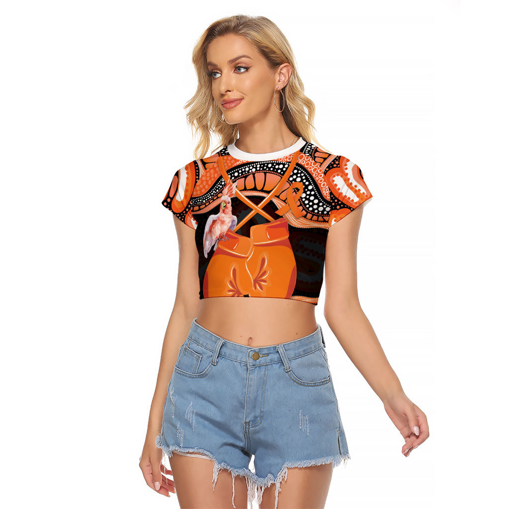 Personalised Australia Leukemia Support Raglan Cropped T Shirt Aussie Cockatoo Fight Boxing Gloves Aboriginal Art